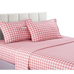 Tiffany Pink/White Checks 100% Cotton reversible Sheet Set with Pillowcase King